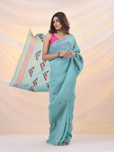 Load image into Gallery viewer, Sea Green Cotton Soft Saree With Geomatric Designs
