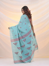 Load image into Gallery viewer, Sea Green Cotton Soft Saree With Geomatric Designs
