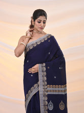 Load image into Gallery viewer, Navy Blue Cotton Soft Saree With Woven Designs
