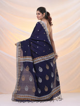 Load image into Gallery viewer, Navy Blue Cotton Soft Saree With Woven Designs
