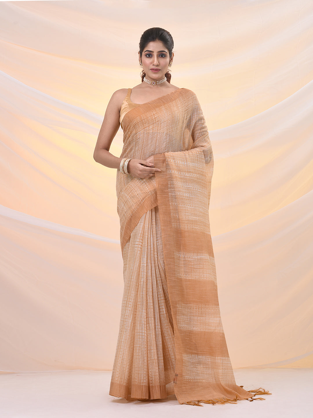 Beige Cotton Soft Saree With Shibori Print