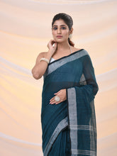 Load image into Gallery viewer, Teal Cotton Silk Soft Saree With Zari Borders

