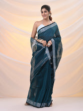 Load image into Gallery viewer, Teal Cotton Silk Soft Saree With Zari Borders
