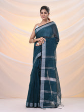 Load image into Gallery viewer, Teal Cotton Silk Soft Saree With Zari Borders
