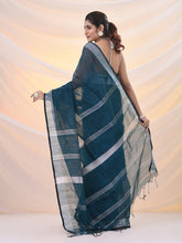 Load image into Gallery viewer, Teal Cotton Silk Soft Saree With Zari Borders
