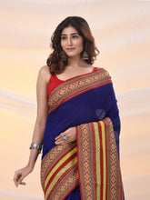 Load image into Gallery viewer, Blue Cotton Silk Soft Saree With Nakshi Borders
