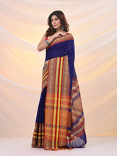 Load image into Gallery viewer, Blue Cotton Silk Soft Saree With Nakshi Borders
