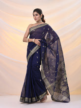 Load image into Gallery viewer, Blue Silk Cotton Jamdani Saree With Woven Designs

