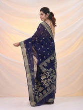 Load image into Gallery viewer, Blue Silk Cotton Jamdani Saree With Woven Designs
