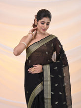 Load image into Gallery viewer, Black Silk Cotton Jamdani Saree With Woven Designs
