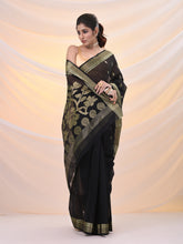Load image into Gallery viewer, Black Silk Cotton Jamdani Saree With Woven Designs
