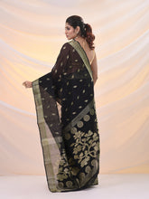 Load image into Gallery viewer, Black Silk Cotton Jamdani Saree With Woven Designs
