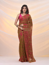 Load image into Gallery viewer, Sap Green Silk Cotton Jamdani Saree With Woven Designs
