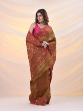 Load image into Gallery viewer, Sap Green Silk Cotton Jamdani Saree With Woven Designs
