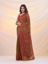 Load image into Gallery viewer, Sap Green Silk Cotton Jamdani Saree With Woven Designs
