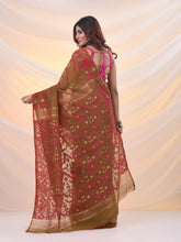 Load image into Gallery viewer, Sap Green Silk Cotton Jamdani Saree With Woven Designs

