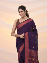 Load image into Gallery viewer, Purple Linen Handwoven Saree With Zari Borders
