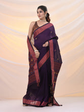 Load image into Gallery viewer, Purple Linen Handwoven Saree With Zari Borders
