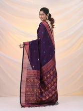 Load image into Gallery viewer, Purple Linen Handwoven Saree With Zari Borders
