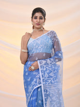 Load image into Gallery viewer, Blue Muslin Soft Saree With Jamdani Designs
