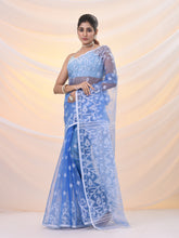 Load image into Gallery viewer, Blue Muslin Soft Saree With Jamdani Designs
