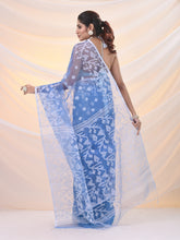 Load image into Gallery viewer, Blue Muslin Soft Saree With Jamdani Designs
