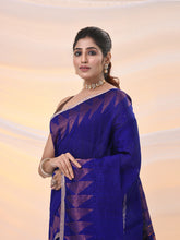 Load image into Gallery viewer, Blue Matka Soft Saree With Geometric Borders
