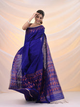 Load image into Gallery viewer, Blue Matka Soft Saree With Geometric Borders
