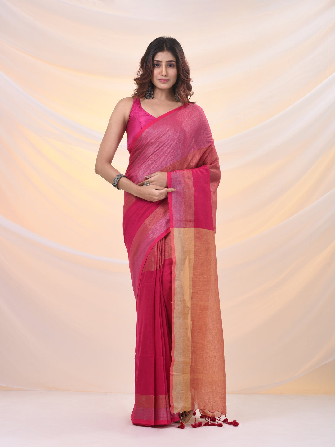 Pink Tissue Soft Saree With Zari Borders