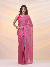 Load image into Gallery viewer, Pink Tissue Cotton Handspun Soft Saree With Stripes Pallu
