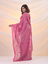 Load image into Gallery viewer, Pink Tissue Cotton Handspun Soft Saree With Stripes Pallu
