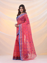 Load image into Gallery viewer, Punch Pink Pure Cotton Tant Saree With Woven Designs
