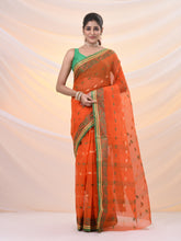 Load image into Gallery viewer, Orange Pure Cotton Tant Saree With Woven Designs
