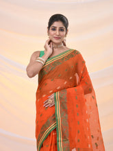 Load image into Gallery viewer, Orange Pure Cotton Tant Saree With Woven Designs
