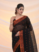 Load image into Gallery viewer, Black Pure Cotton Tant Saree With Woven Designs
