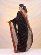 Load image into Gallery viewer, Black Pure Cotton Tant Saree With Woven Designs
