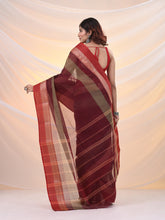 Load image into Gallery viewer, Maroon Pure Cotton Tant Saree With Temple Border
