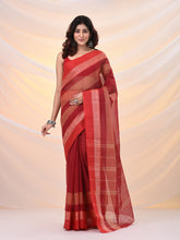 Load image into Gallery viewer, Red Pure Cotton Tant Saree With Temple Border
