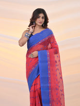 Load image into Gallery viewer, Crimson Red Pure Cotton Tant Saree With Woven Designs
