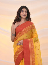Load image into Gallery viewer, Yellow Pure Cotton Tant Saree With Woven Designs
