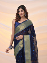 Load image into Gallery viewer, Midnight Blue Pure Cotton Tant Saree With Zari Border
