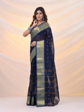 Load image into Gallery viewer, Midnight Blue Pure Cotton Tant Saree With Zari Border
