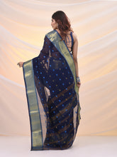 Load image into Gallery viewer, Midnight Blue Pure Cotton Tant Saree With Zari Border
