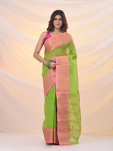 Load image into Gallery viewer, Parrot Green Pure Cotton Tant Saree With Zari Border

