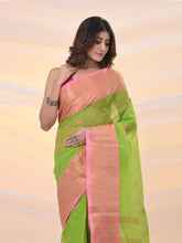 Load image into Gallery viewer, Parrot Green Pure Cotton Tant Saree With Zari Border
