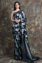 Load image into Gallery viewer, Black Handwoven Soft Saree With Allover Flower Design
