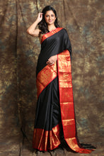 Load image into Gallery viewer, Black Silk With Red Zari Work Border
