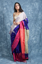 Load image into Gallery viewer, Blue Blended Cotton Handwoven Soft Saree With Gheecha Pallu
