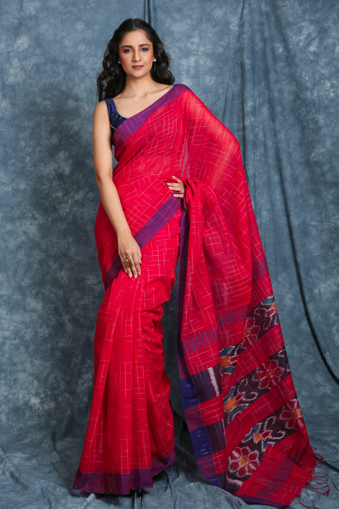 Red Katki Style Handloom Saree