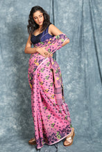 Load image into Gallery viewer, Creamy Pink Jamdani Saree With All Over Multicolor Peacock Motif
